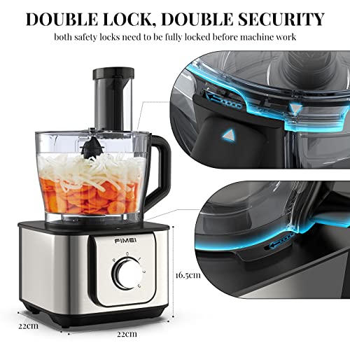 FIMEI Food Processor Multifunctional, 11 in 1 Food Processor, 1100W, 3 Speeds & Pulse Function, 3.2L Chopper, 1.5L Blender, Grinder, Citrus Juicer, Dough Hook, Shredder, Reversible Slicing, HGM-406