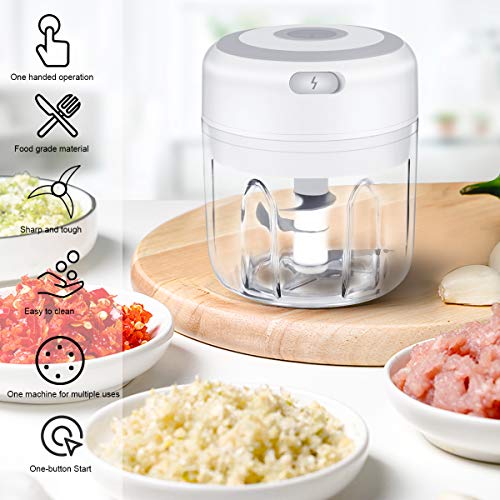 Mini Food Chopper, Wireless Portable Electric Garlic Chopper, Blender Food Processor, USB Charging, BPA-Free, Easy to Clean, for Baby Food/Peppers/Onions/Garlic/vegetable/Fruits/Chili/Meat/Nuts(250ML)