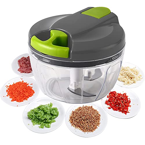 DDUP Multi-Function Manual Food Chopper,Manual Food Processor Vegetable Chopper, Portable Hand Pull String Garlic Mincer Onion Cutter for Veggies, Ginger, Fruits, Nuts,etc.Wonderful for Kitchen(Green)