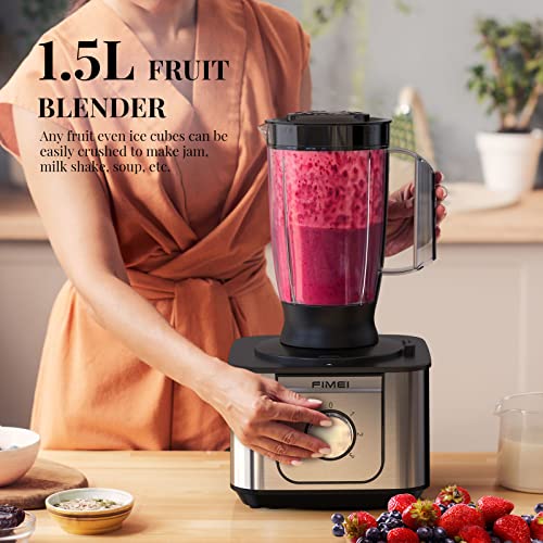 FIMEI Food Processor Multifunctional, 11 in 1 Food Processor, 1100W, 3 Speeds & Pulse Function, 3.2L Chopper, 1.5L Blender, Grinder, Citrus Juicer, Dough Hook, Shredder, Reversible Slicing, HGM-406
