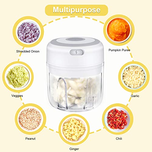 Mini Food Chopper, Wireless Portable Electric Garlic Chopper, Blender Food Processor, USB Charging, BPA-Free, Easy to Clean, for Baby Food/Peppers/Onions/Garlic/vegetable/Fruits/Chili/Meat/Nuts(250ML)