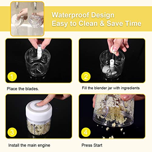 Mini Food Chopper, Wireless Portable Electric Garlic Chopper, Blender Food Processor, USB Charging, BPA-Free, Easy to Clean, for Baby Food/Peppers/Onions/Garlic/vegetable/Fruits/Chili/Meat/Nuts(250ML)