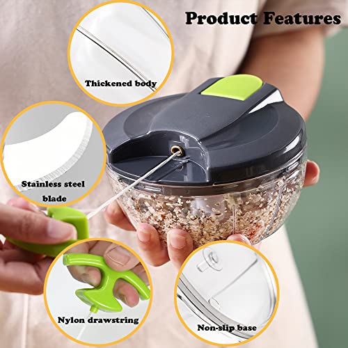 DDUP Multi-Function Manual Food Chopper,Manual Food Processor Vegetable Chopper, Portable Hand Pull String Garlic Mincer Onion Cutter for Veggies, Ginger, Fruits, Nuts,etc.Wonderful for Kitchen(Green)