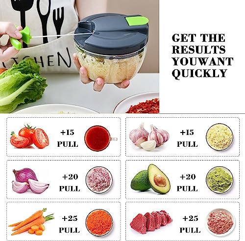 DDUP Multi-Function Manual Food Chopper,Manual Food Processor Vegetable Chopper, Portable Hand Pull String Garlic Mincer Onion Cutter for Veggies, Ginger, Fruits, Nuts,etc.Wonderful for Kitchen(Green)