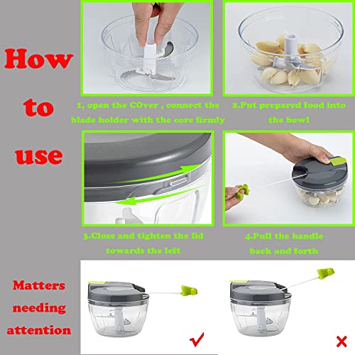 DDUP Multi-Function Manual Food Chopper,Manual Food Processor Vegetable Chopper, Portable Hand Pull String Garlic Mincer Onion Cutter for Veggies, Ginger, Fruits, Nuts,etc.Wonderful for Kitchen(Green)