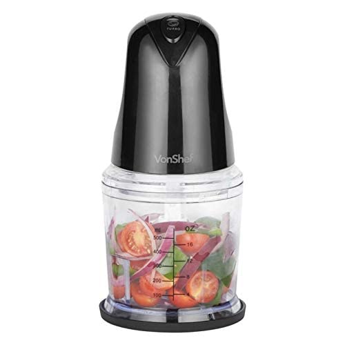 VonShef Mini Chopper 500ml – Electric Food Chopper, Small Food Processor, Vegetable Cutter, Mixer & Dicer, 400W, 2 Speeds, Plastic Bowl & Stainless-Steel Blades, Non-Slip Base – Black