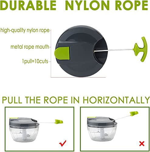 DDUP Multi-Function Manual Food Chopper,Manual Food Processor Vegetable Chopper, Portable Hand Pull String Garlic Mincer Onion Cutter for Veggies, Ginger, Fruits, Nuts,etc.Wonderful for Kitchen(Green)