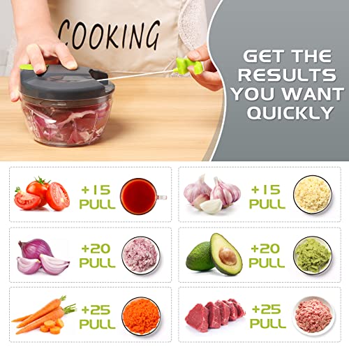 Manual Food Chopper,Sinnsally Manual Food Processor Vegetable Chopper,Kitchen Hand Food Shredder,Onion Slicer Cutter Dicer Grinder,Garlic Chopper Press,Blender Chopping Onions(520ML)
