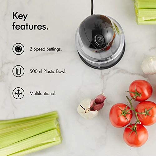 VonShef Mini Chopper 500ml – Electric Food Chopper, Small Food Processor, Vegetable Cutter, Mixer & Dicer, 400W, 2 Speeds, Plastic Bowl & Stainless-Steel Blades, Non-Slip Base – Black
