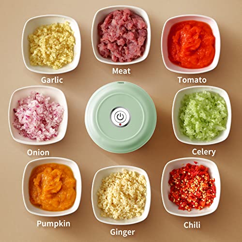 Electric Mini Food Chopper,RUPOHU USB Charging Mini Electric Garlic Chopper,Small Food Processor with Brush,Used for Onion Garlic Pepper Vegetable Meat Mincer/Grinder/Puree Food（100+250ml) (Green)