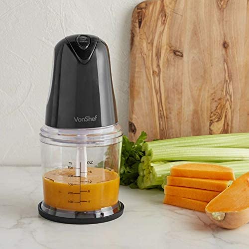 VonShef Mini Chopper 500ml – Electric Food Chopper, Small Food Processor, Vegetable Cutter, Mixer & Dicer, 400W, 2 Speeds, Plastic Bowl & Stainless-Steel Blades, Non-Slip Base – Black