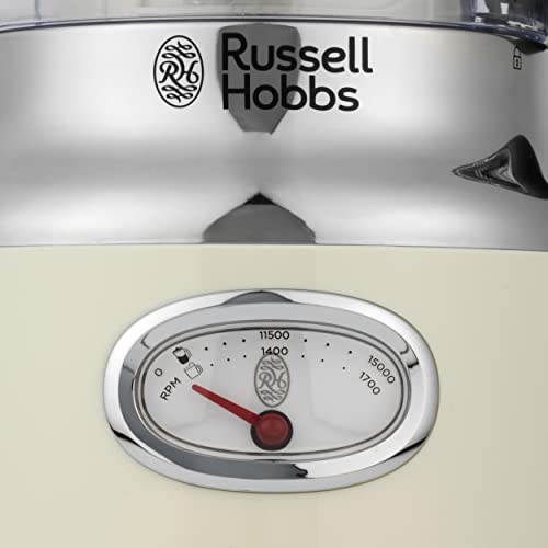 Russell Hobbs 25182 Retro Food Processor, Dishwasher Safe 1.7 L Bowl/1.5 L Jug, Retro Dial Display, With Slicing, Creaming, Dough Attachments, 2 Speed Settings And Pulse, Vintage Design, 850 W, Cream
