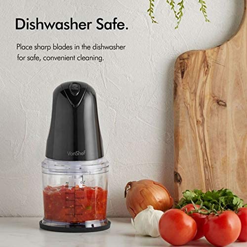 VonShef Mini Chopper 500ml – Electric Food Chopper, Small Food Processor, Vegetable Cutter, Mixer & Dicer, 400W, 2 Speeds, Plastic Bowl & Stainless-Steel Blades, Non-Slip Base – Black
