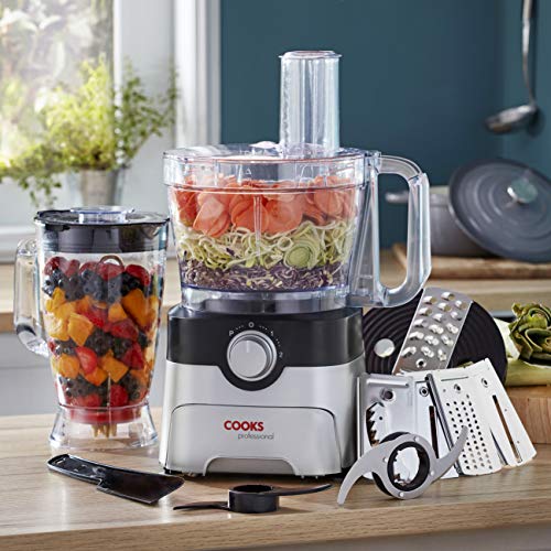 Cooks Professional Food Processor Blender Multifunctional Kitchen Chopper, Includes Accessory Drawer 1000W Black/Silver