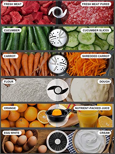 Yabano Food Processor, 1.4 Litre Food Mixer with 6 Chopping, Slicing and Dough Attachments, 700 W, Silver