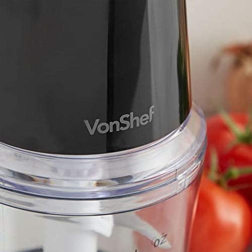 VonShef Mini Chopper 500ml – Electric Food Chopper, Small Food Processor, Vegetable Cutter, Mixer & Dicer, 400W, 2 Speeds, Plastic Bowl & Stainless-Steel Blades, Non-Slip Base – Black