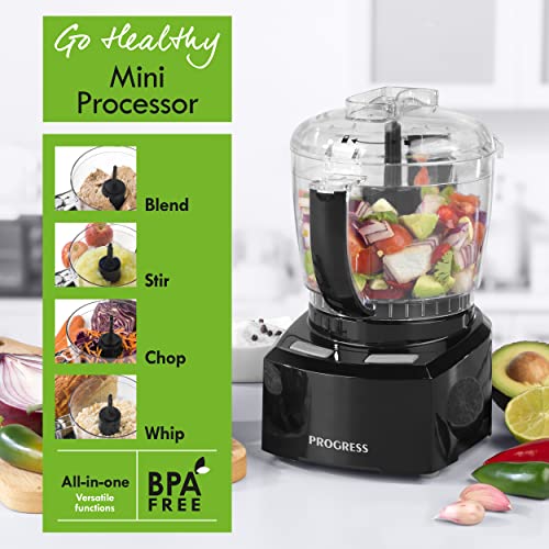 Progress EK3171P Mini Food Processor, Electric Small Chopper, Blend/Stir/Chop/Whip, Easy Food Prep, Make Baby Food, Salads, Dips, 1 L Capacity, Stainless Steel Blade, Go Healthy, Compact/Space Saving