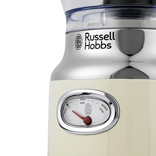Russell Hobbs 25182 Retro Food Processor, Dishwasher Safe 1.7 L Bowl/1.5 L Jug, Retro Dial Display, With Slicing, Creaming, Dough Attachments, 2 Speed Settings And Pulse, Vintage Design, 850 W, Cream