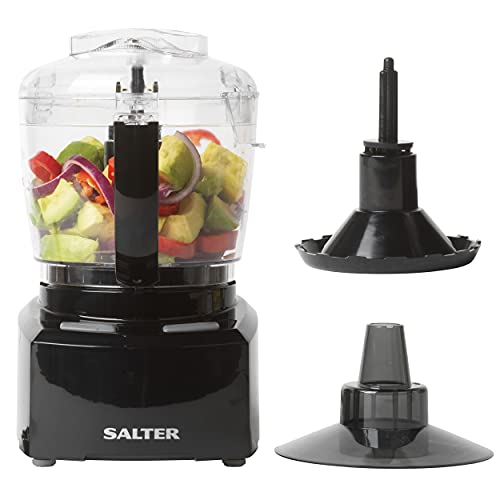 Salter EK3171 8 In 1 Compact Food Processor, Prep Pro Mini Electric Food Chopper, 1L BPA-Free Easy Pour Jug, Stir, Mix, Blend, Chop, Whip & Grind, Stainless Steel Bi-Directional Blade, 200W, Black