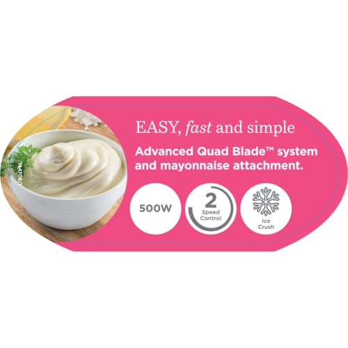 Kenwood Easy Chop Chopper, 0.5L Bowl, 2 Speeds, Quad Blade System, Anti-Slip Ring for Food Chopper Stability, 500W, CHP61.100WH, Dishwasher Safe, White