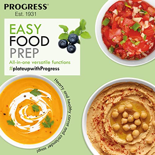 Progress EK3171P Mini Food Processor, Electric Small Chopper, Blend/Stir/Chop/Whip, Easy Food Prep, Make Baby Food, Salads, Dips, 1 L Capacity, Stainless Steel Blade, Go Healthy, Compact/Space Saving