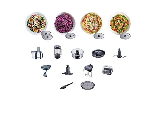 Kenwood MultiPro Sense Food Processor, 3.5 Litre Bowl, 1.6 Litre Thermo-resist Glass Blender, 4 attachments, 5 Slicing and Grating Plates, Built in Weighing Scale, 1000 W, FPM810, Silver