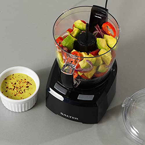 Salter EK3171 8 In 1 Compact Food Processor, Prep Pro Mini Electric Food Chopper, 1L BPA-Free Easy Pour Jug, Stir, Mix, Blend, Chop, Whip & Grind, Stainless Steel Bi-Directional Blade, 200W, Black