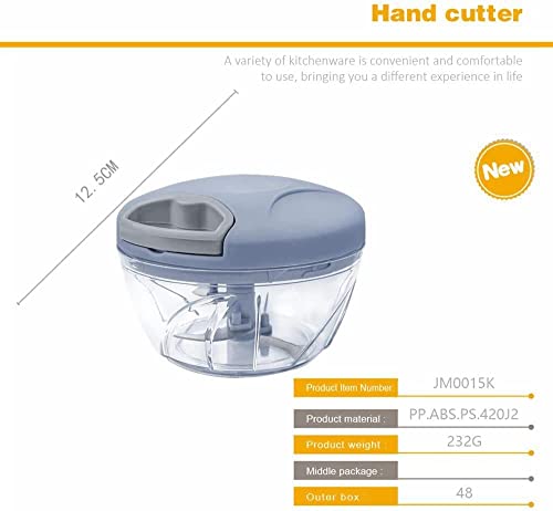 Hand Chopper Manual Food Processor, Pull String to Slice Vegetables,Onions, Tomato, Meat in Seconds,Curved Stainless Steel Removable Blades Non-Slip Base Food Chopper(520ml)