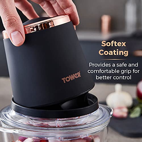 Tower Cavaletto T12058RG Glass Bowl Chopper, 1L, 350W, Black and Rose Gold