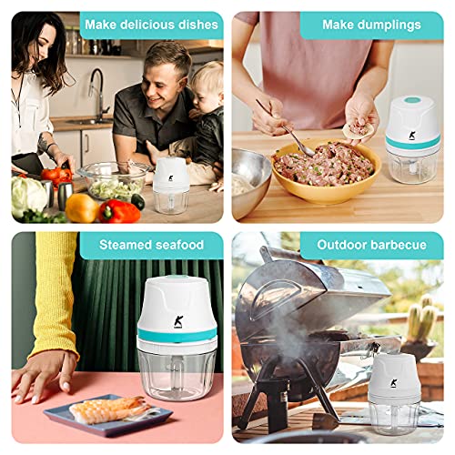 KONNEKT QuickBlend Mini Food Processor - 350ML BPA-FREE Bowl and Finger Peeler | Wireless and Electric Blender | Perfect for chopping Garlic, Onions, Meat and Baby Food | USB Charging (Mint Green)