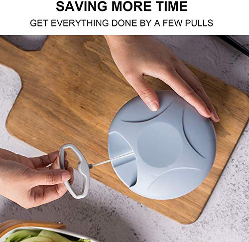 Hand Chopper Manual Food Processor, Pull String to Slice Vegetables,Onions, Tomato, Meat in Seconds,Curved Stainless Steel Removable Blades Non-Slip Base Food Chopper(520ml)