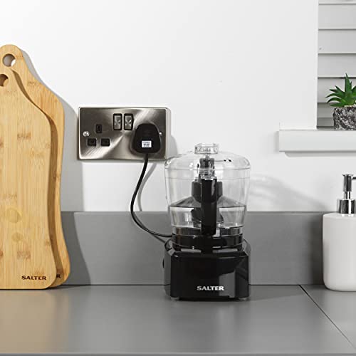 Salter EK3171 8 In 1 Compact Food Processor, Prep Pro Mini Electric Food Chopper, 1L BPA-Free Easy Pour Jug, Stir, Mix, Blend, Chop, Whip & Grind, Stainless Steel Bi-Directional Blade, 200W, Black