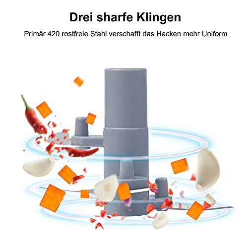 Hand Chopper Manual Food Processor, Pull String to Slice Vegetables,Onions, Tomato, Meat in Seconds,Curved Stainless Steel Removable Blades Non-Slip Base Food Chopper(520ml)