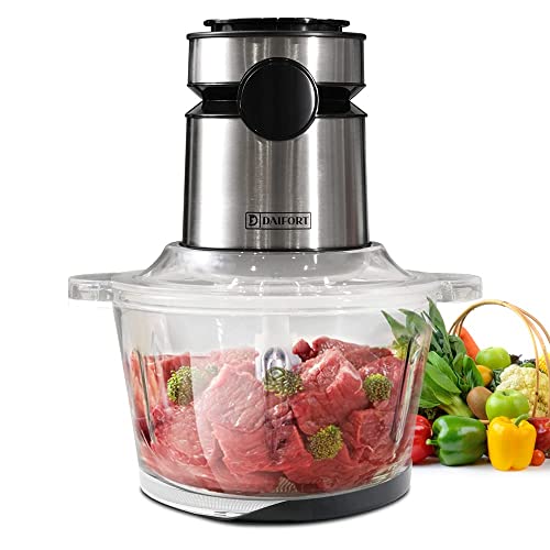 Daifort Electric Mini Food Processor 1.2 L, 2 speeds Powerful 350W Silent Motor & Glass Container with Non-Slip Base,Steel Blades, Chopper Slicer Dicer for Veggies Onions Garlic Nuts Salads-Food Grade