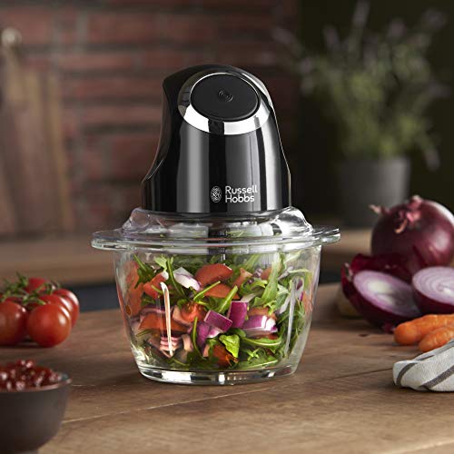 Russell Hobbs 24662 Desire Mini Chopper, Vegetable and Onion Chopper, 500 ml Capacity Glass Bowl, Matte Black, 200 W