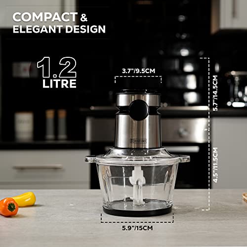 Daifort Electric Mini Food Processor 1.2 L, 2 speeds Powerful 350W Silent Motor & Glass Container with Non-Slip Base,Steel Blades, Chopper Slicer Dicer for Veggies Onions Garlic Nuts Salads-Food Grade
