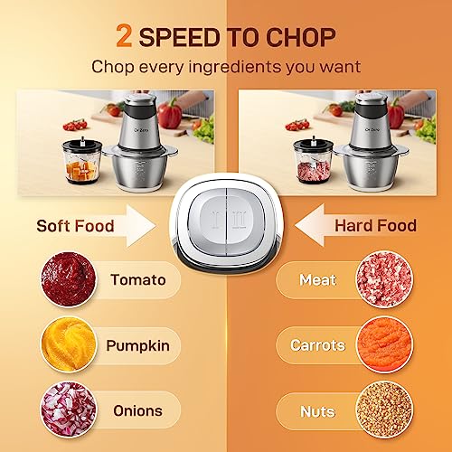 DR.ZERO Food Processors with 2 Bowls, Mini Chopper Electric Food Chopper 4 Bi-Level Blades, 2 Speed, 1.2l and 0.6l, Meat Mincer 500W for Baby Food, Meat, Onion, Vegetables, Nut