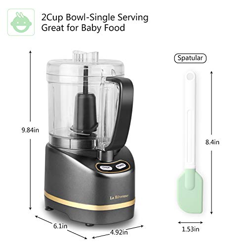 La Reveuse Electric Mini Food Processor with 200 Watts,2-Cup Prep Bowl for Mincing,Chopping,Grinding,Blending,Pureeing (Metallic Grey)
