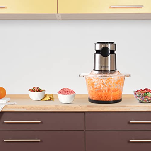 Daifort Electric Mini Food Processor 1.2 L, 2 speeds Powerful 350W Silent Motor & Glass Container with Non-Slip Base,Steel Blades, Chopper Slicer Dicer for Veggies Onions Garlic Nuts Salads-Food Grade