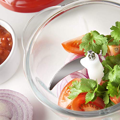 MisterChef® Red Mini Chopper Mini Food Processor 3 bi-Level Blades - Energy Saver 200W with Turbo - 1.5L Food Capacity Glass Bowl - 2 Year Warranty - Metallic Red