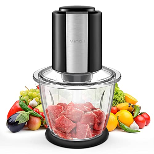 Food Processor, Vinoil Food Chopper for Vegetables,Meat,Fruits and Nuts,4 Durable Stainless-Steel Blades Food Capacity with 1200ml Blender Bowl, Black，Kitchen Tools，Baby Food Blender