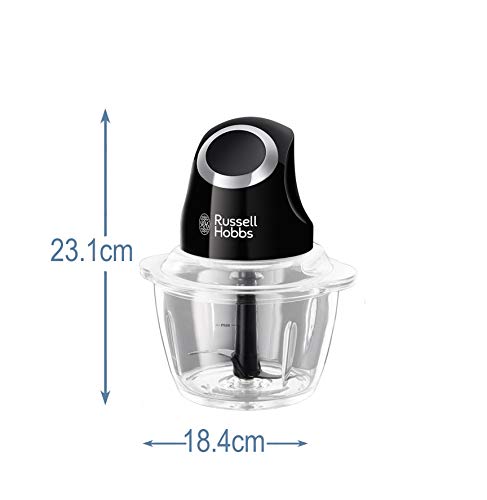 Russell Hobbs 24662 Desire Mini Chopper, Vegetable and Onion Chopper, 500 ml Capacity Glass Bowl, Matte Black, 200 W