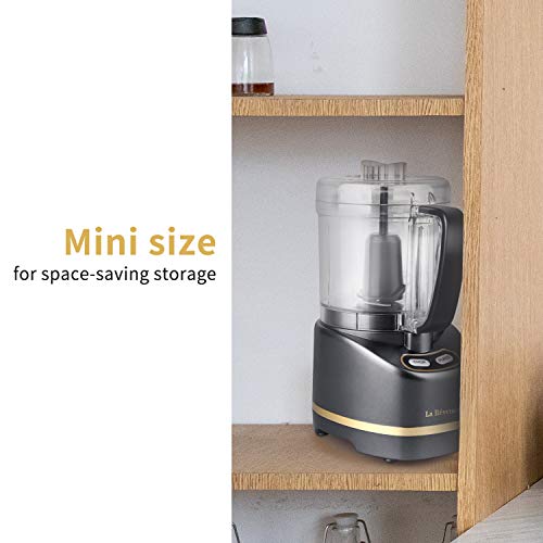 La Reveuse Electric Mini Food Processor with 200 Watts,2-Cup Prep Bowl for Mincing,Chopping,Grinding,Blending,Pureeing (Metallic Grey)