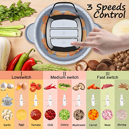 Nestling 600W Kitchen Mini Food Chopper, 2L Stainless Steel Bowl, 3 Speeds Control Electric Food Processor, 4 Bi-Level Blades Meat Grinder, Vegetable Fruit Onion Cutter, Garlic Peeler, Electric Whisk