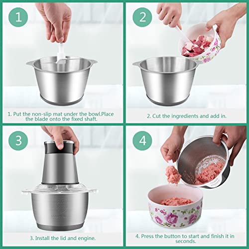 Mini Kitchen Food Blender Chopper: Small Electric Mixer Processor w/ 2l Foods Capacity Bowl Meat Mincer 2 Speeds 4 Bi-Level Blades 350w Processor- for Meat Onion Vegetable Nut (FC-J18)