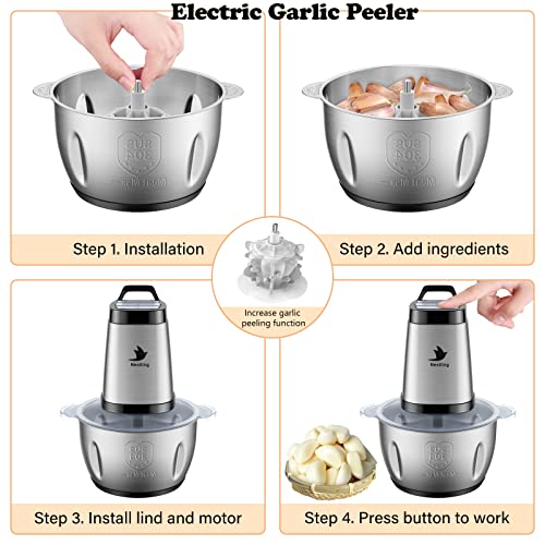 Nestling 600W Kitchen Mini Food Chopper, 2L Stainless Steel Bowl, 3 Speeds Control Electric Food Processor, 4 Bi-Level Blades Meat Grinder, Vegetable Fruit Onion Cutter, Garlic Peeler, Electric Whisk