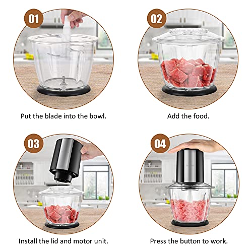 Food Processor, Vinoil Food Chopper for Vegetables,Meat,Fruits and Nuts,4 Durable Stainless-Steel Blades Food Capacity with 1200ml Blender Bowl, Black，Kitchen Tools，Baby Food Blender