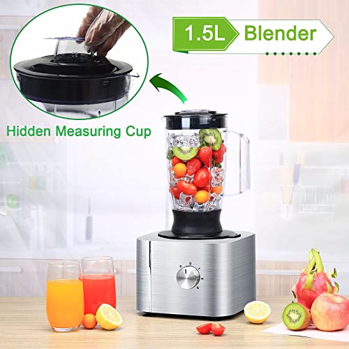 Food Processor, TopStrong 11-in-1 food processor and blender with Chopping Blending Kneading Grinding Whisking Juicing, 1100W, 3 Speeds Plus Pulse, 3.2 L Bowl and 1.5L Jug Blender, Color Silver