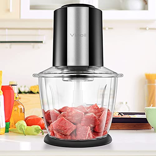 Food Processor, Vinoil Food Chopper for Vegetables,Meat,Fruits and Nuts,4 Durable Stainless-Steel Blades Food Capacity with 1200ml Blender Bowl, Black，Kitchen Tools，Baby Food Blender