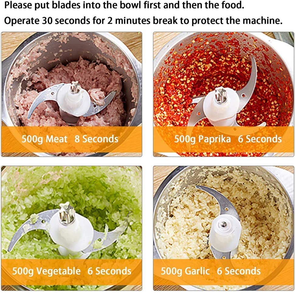 Nestling 600W Kitchen Mini Food Chopper, 2L Stainless Steel Bowl, 3 Speeds Control Electric Food Processor, 4 Bi-Level Blades Meat Grinder, Vegetable Fruit Onion Cutter, Garlic Peeler, Electric Whisk